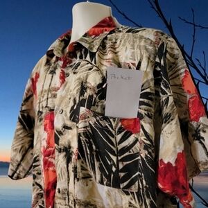 Natural Issue Hawaiian Shirt Mens XL Short Sleeves Tropical Hibiscus Flower T16
